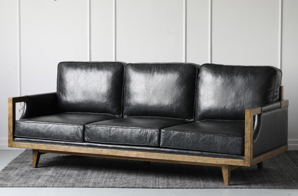 Sofa Kulit dengan Kerangka Kayu Alam